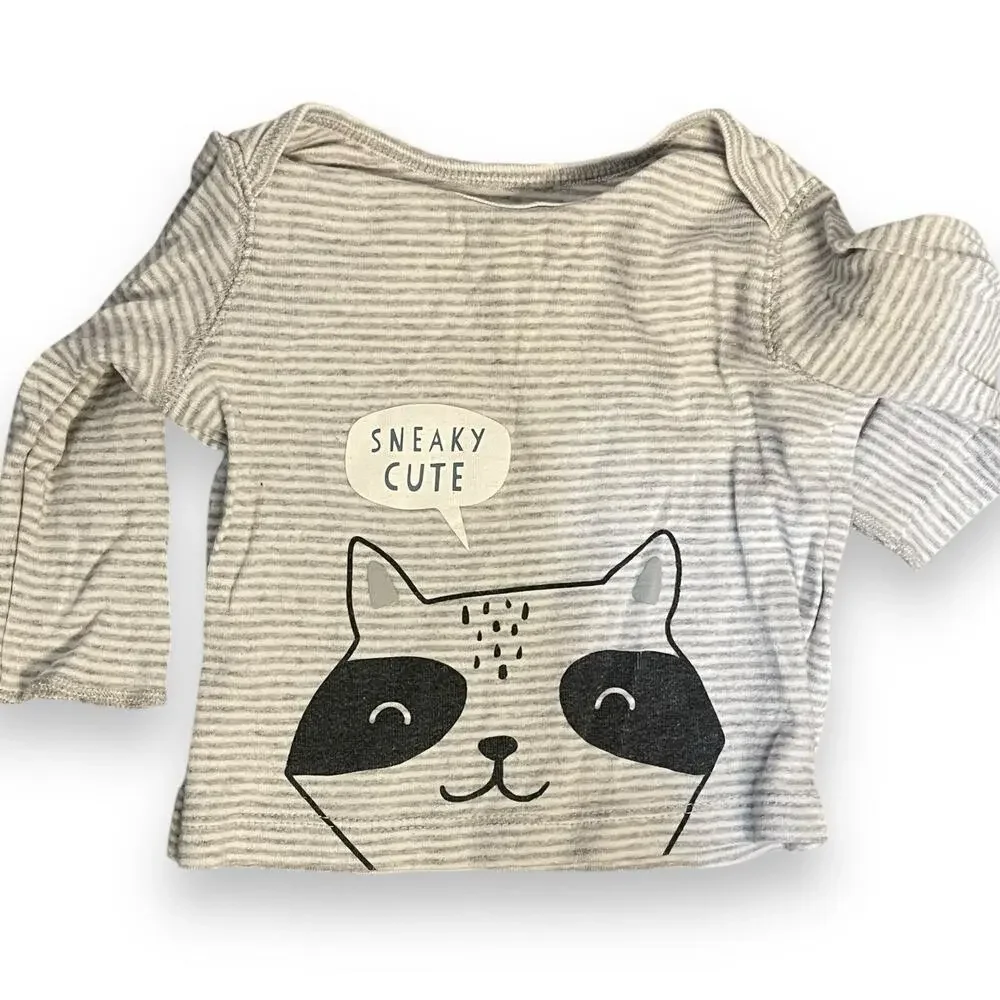 Carter's Graphic Print T-Shirt Unisex Baby 6 Months Gray Striped Sneaky Cute Top